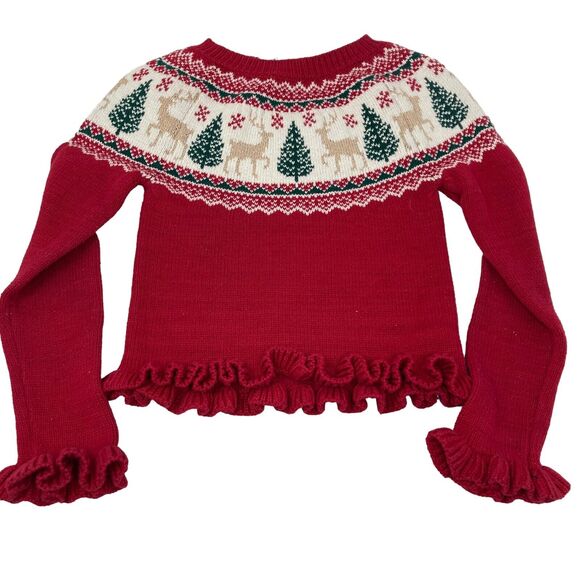 Tahari Argyle Sweater Girl Toddler Size 4T Christmas Holiday Red White Reindeer - Picture 3 of 8